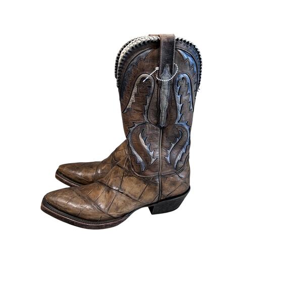 Lucchese Derek Giant Gator Boots Swamp Brown Square Toe USA Mens 10.5 D main image 10
